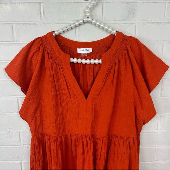 Calvin Klein Orange Flutter Sleeve Tiered Casual Dress Size 8 - Picture 4 of 11